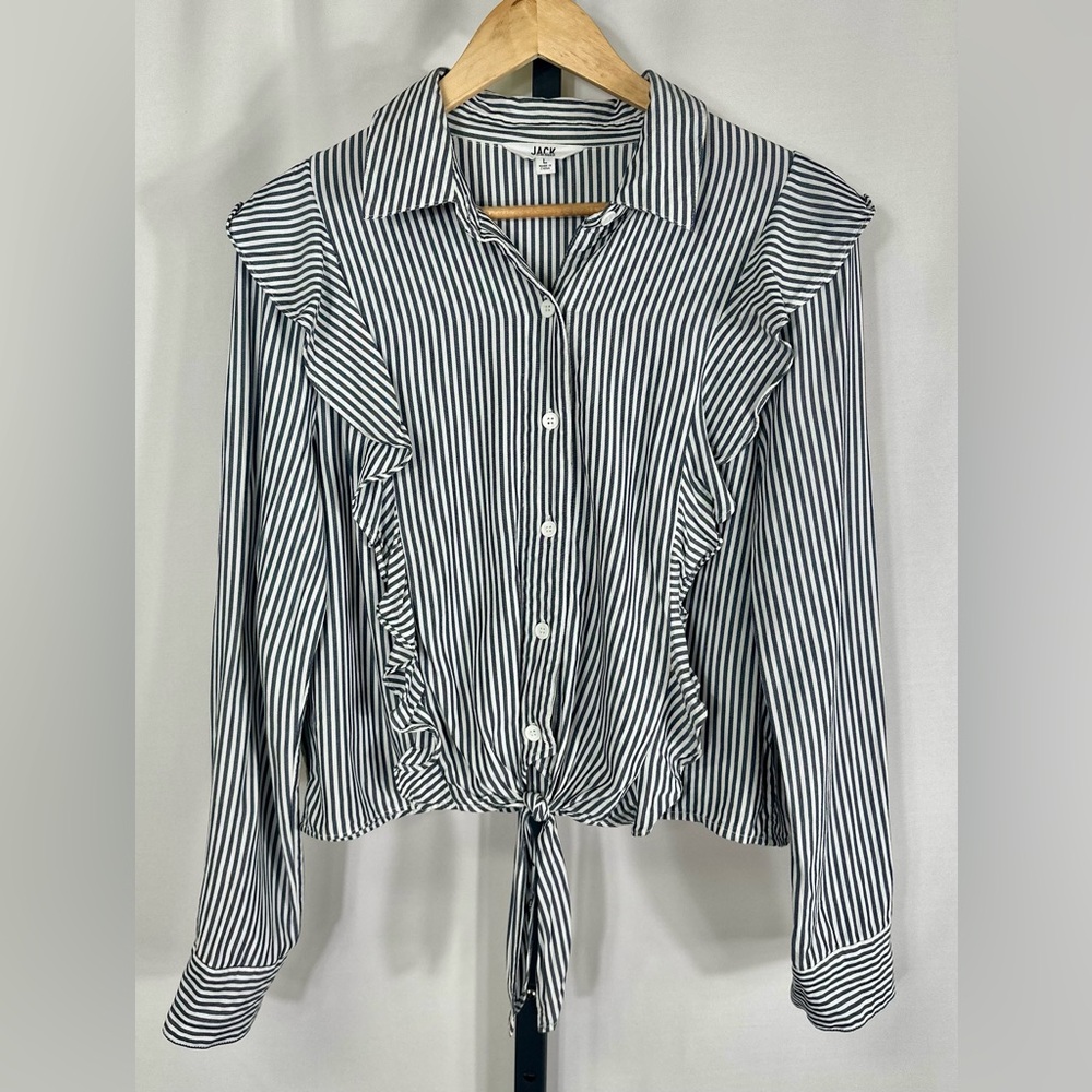 Jack by BB Dakota Women's Striped Tie Front Button Down Top, Size L